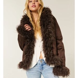 NEW Hollister Small Faux Fur Shearling  Jacket Coat Penny Lane Festival Boho